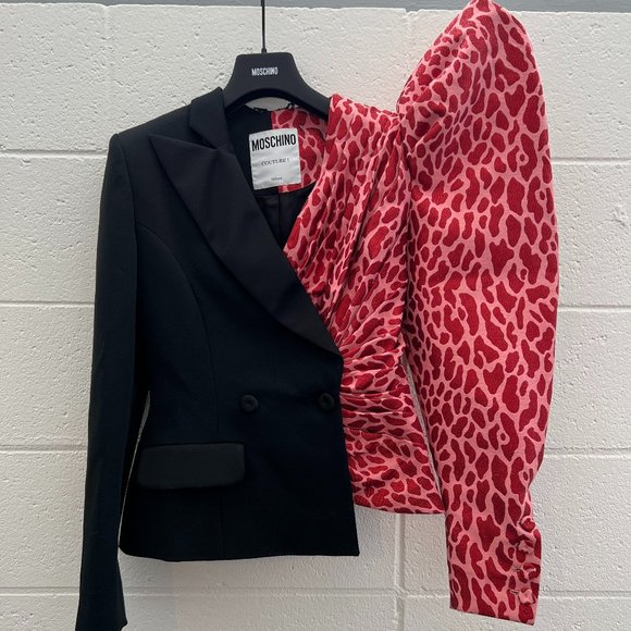 AW21 Moschino Couture Jeremy Scott Jacket Half Black Half Pink Leopard Spots